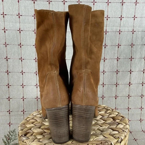 Free People “Dakota” Premium Suede Slouch Mid Calf Heeled Boots 40 US 10 Booties - Picture 5 of 11